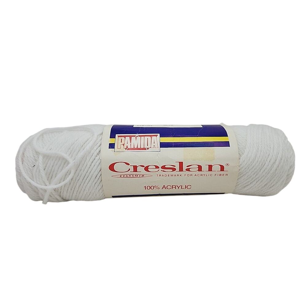 Discontinued Pamida Creslan 100% Acrylic 4 Ply Worsted Vtg Yarn White Lot 7642